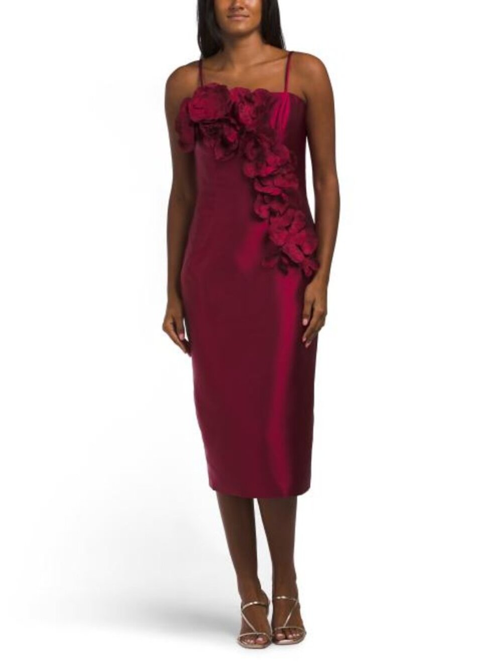 TERANI COUTURE Strapless Floral Midi Dress